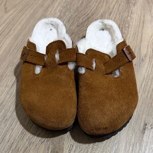 Birkenstock Brown Suede Mules with White Lining